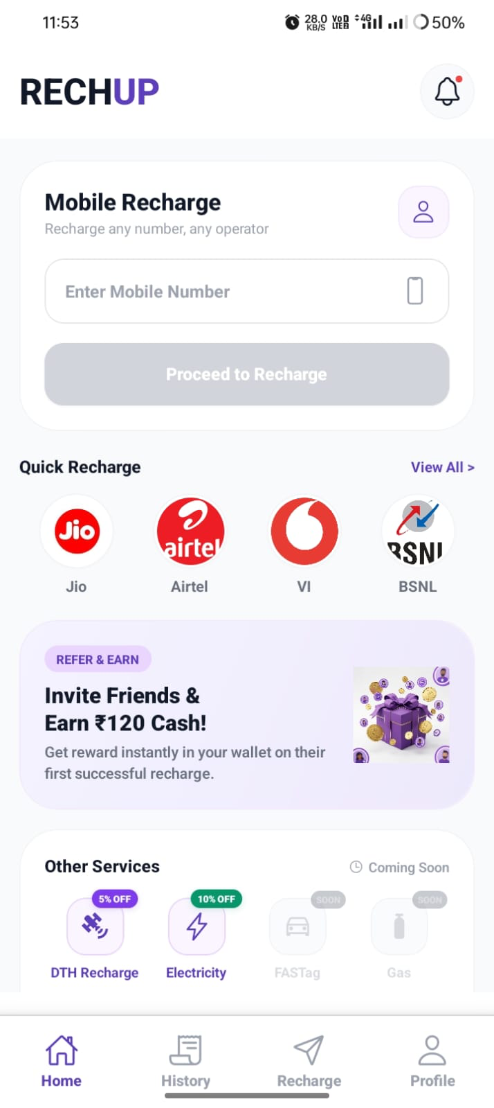Rechup Mobile UI Mockup